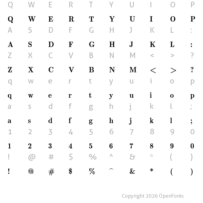 Character Map of Latin Modern Roman Demi 10 Regular