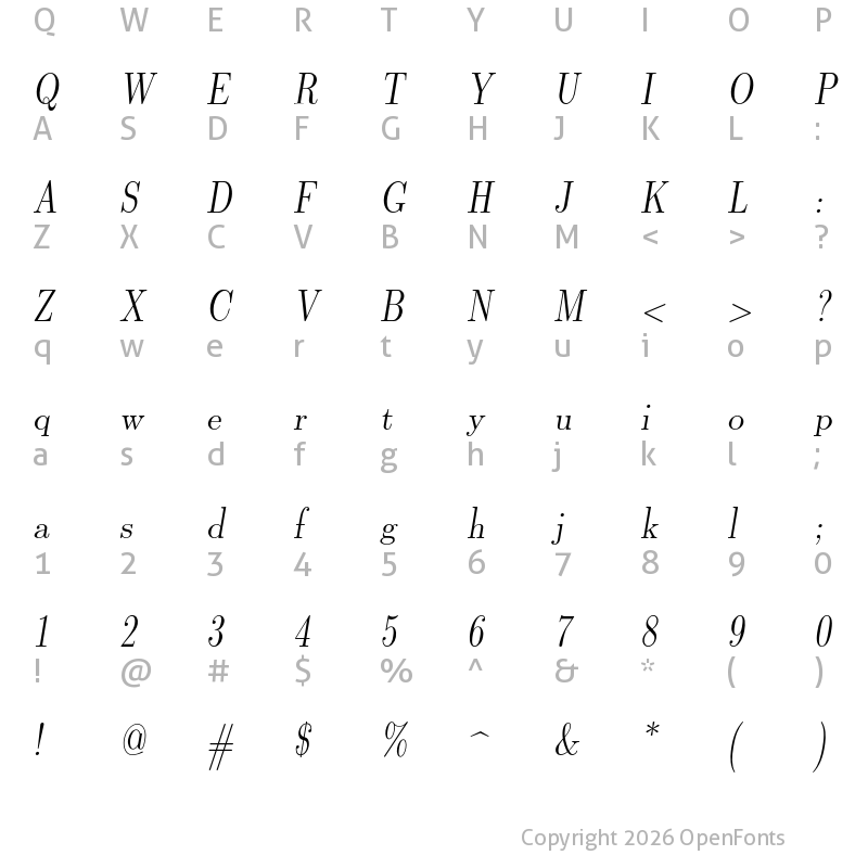 Character Map of Latin Modern Roman Dunhill 10 Oblique