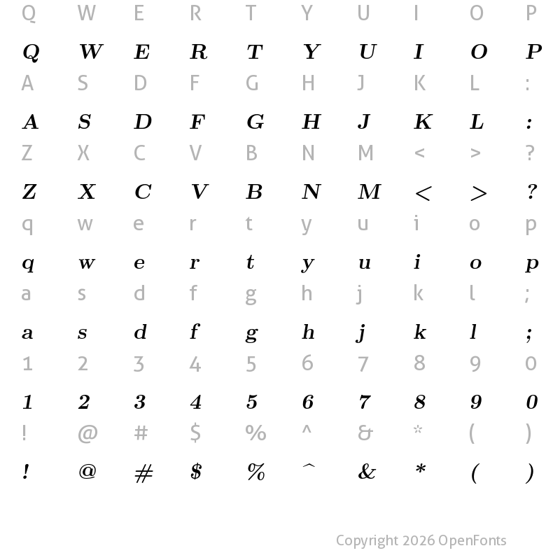 Character Map of Latin Modern Roman Slanted 10 Bold