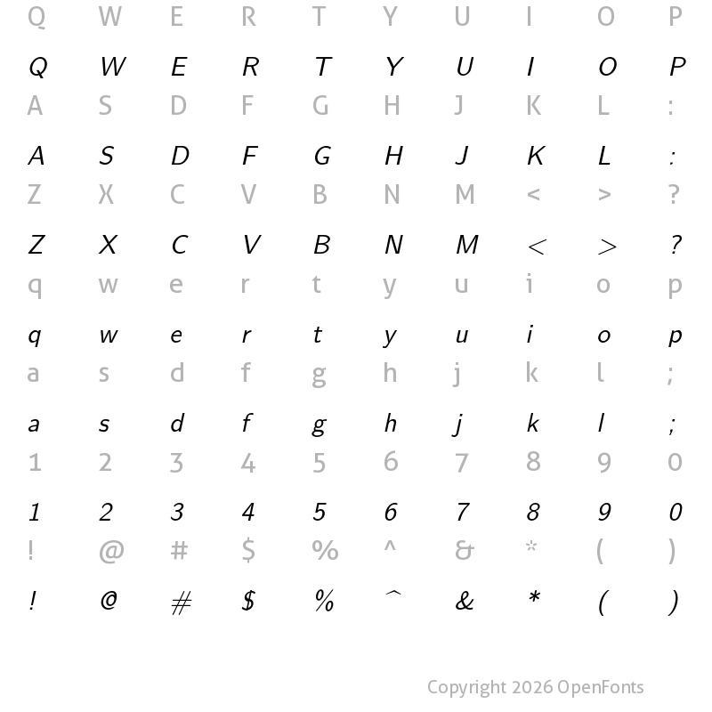 Character Map of Latin Modern Sans 10 Oblique