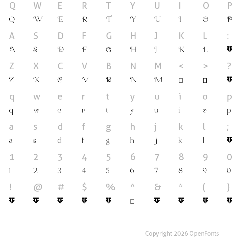 Character Map of Lavolta Swash Regular