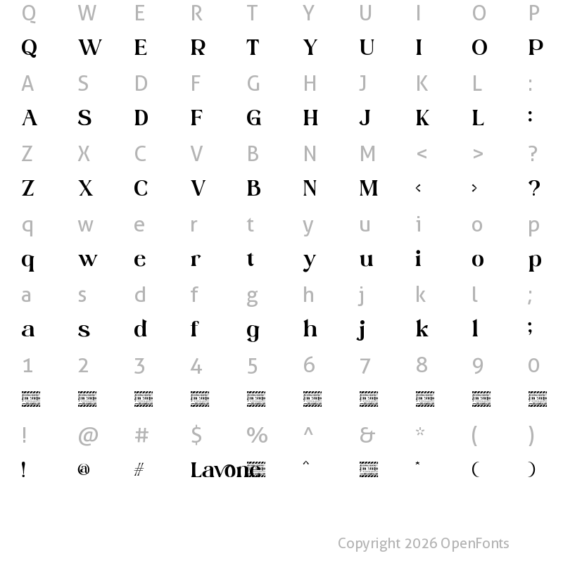 Character Map of Lavone personl use Regular