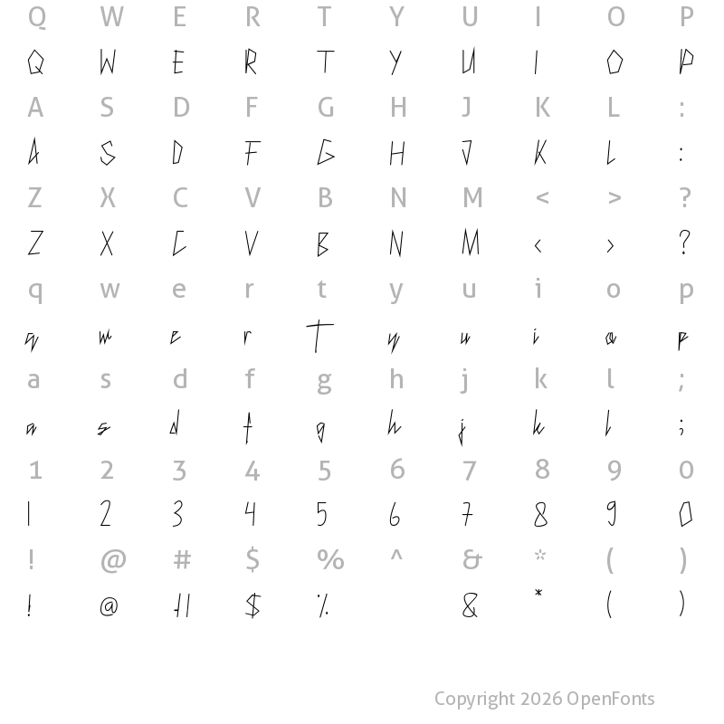 Character Map of Lazy Back Regular