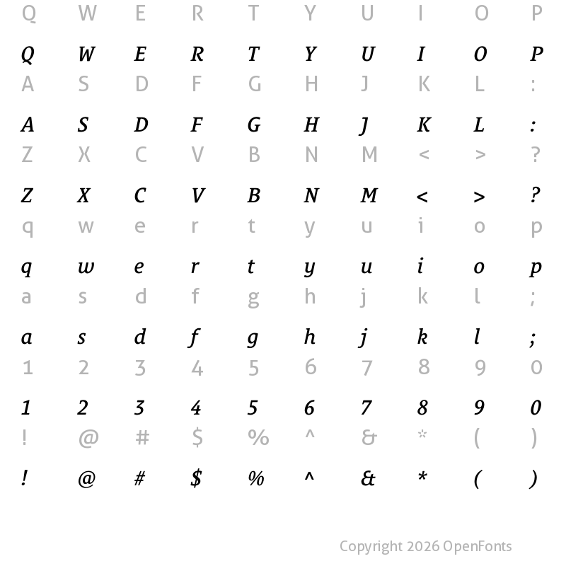 Character Map of Le Monde Courrier Std Demi Italic
