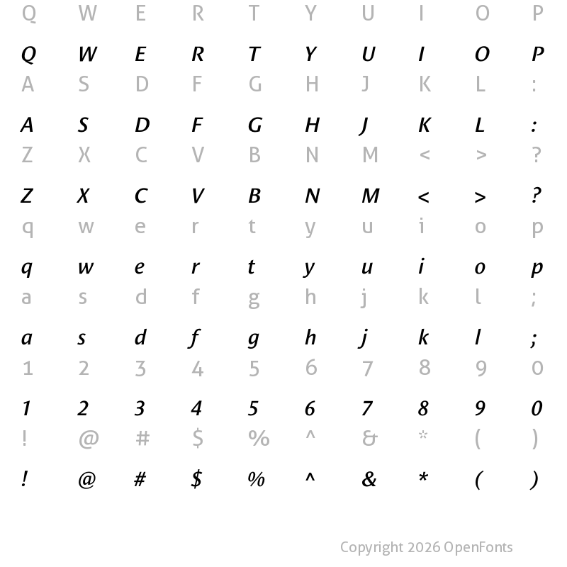 Character Map of Le Monde Sans Std Demi Italic