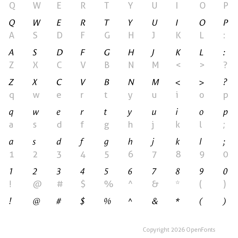 Character Map of Le Monde Sans Std Italic