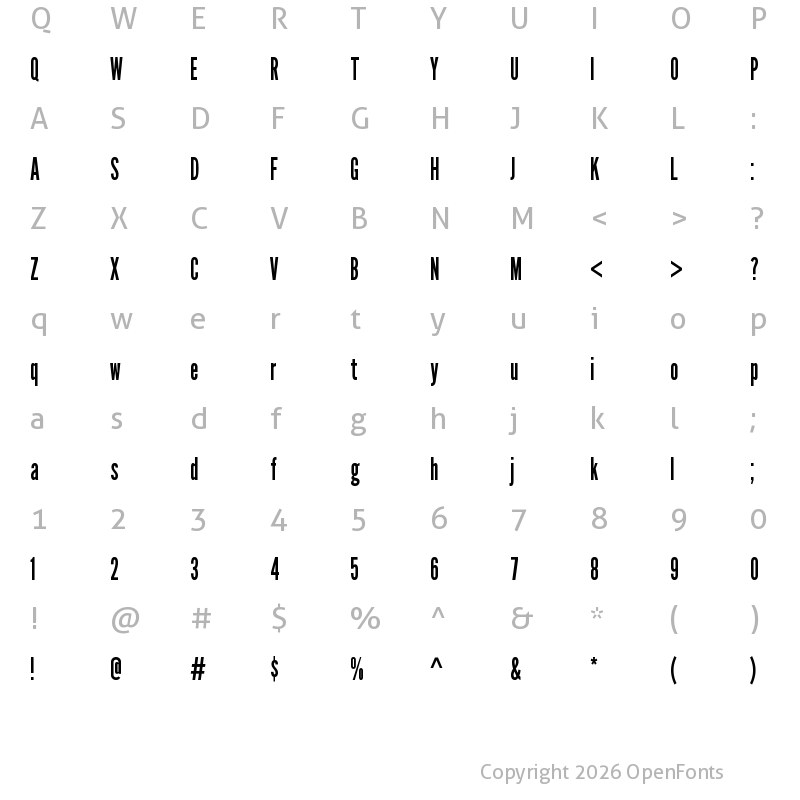 Character Map of League Gothic SemiCondensed Regular