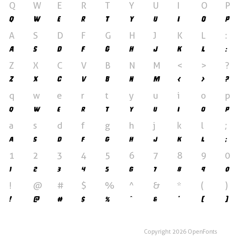 Character Map of Leatherface Expanded Italic Expanded Italic