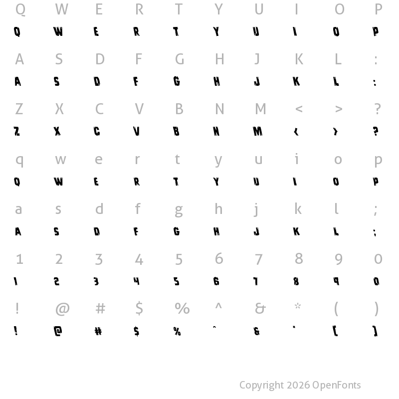 Character Map of Leatherface Leftalic Italic