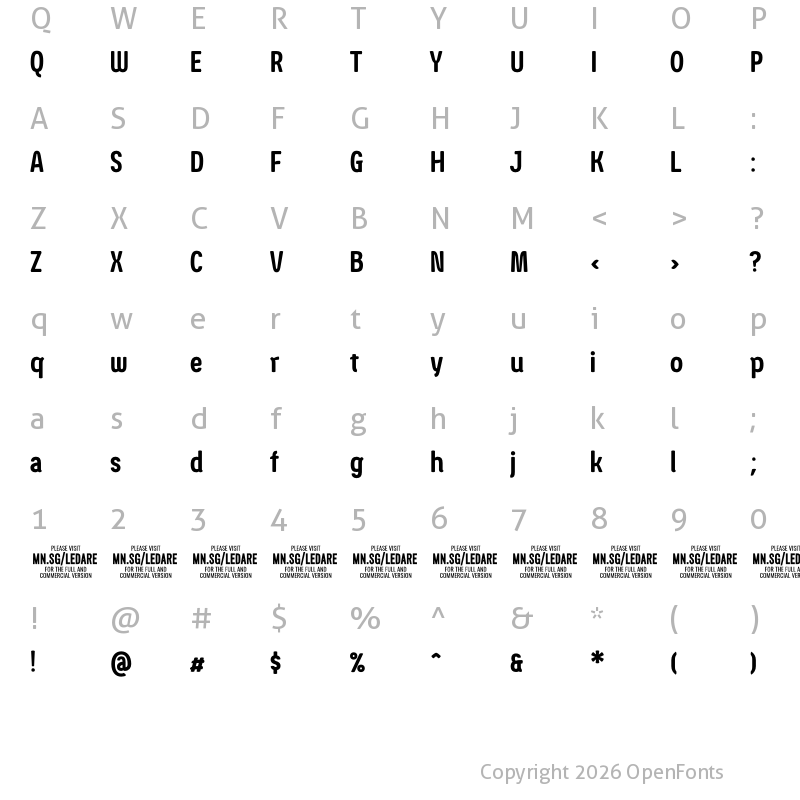 Character Map of Ledare Bold PERSONAL USE ONLY