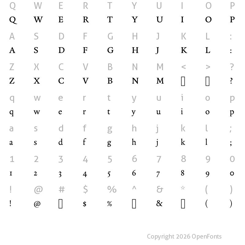 Character Map of Legitima Regular