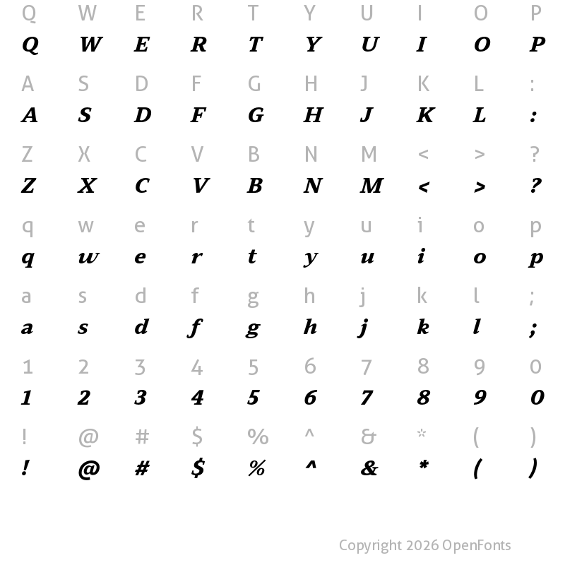 Character Map of Leida ExtraBold Italic