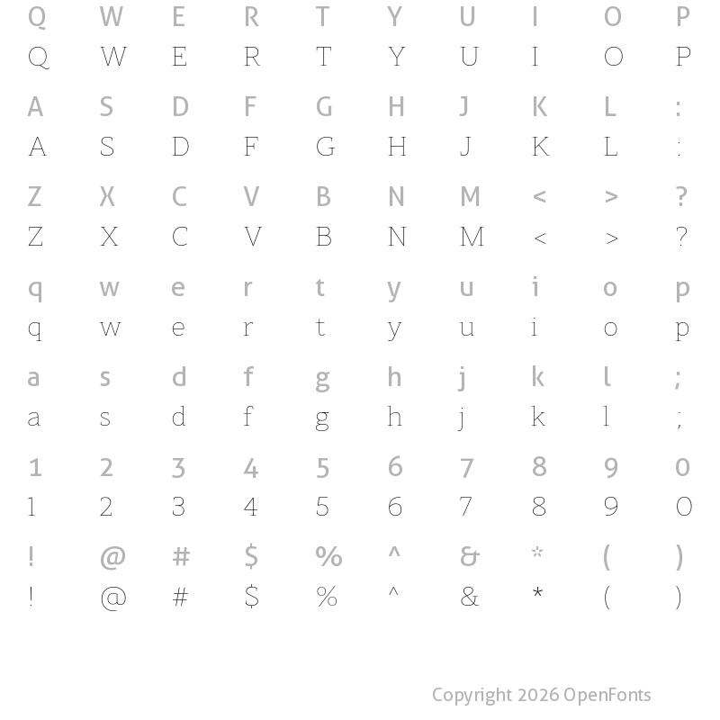 Character Map of Leida ExtraLight