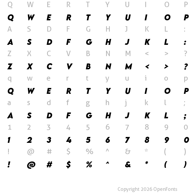 Character Map of LEMON MILK Bold Italic