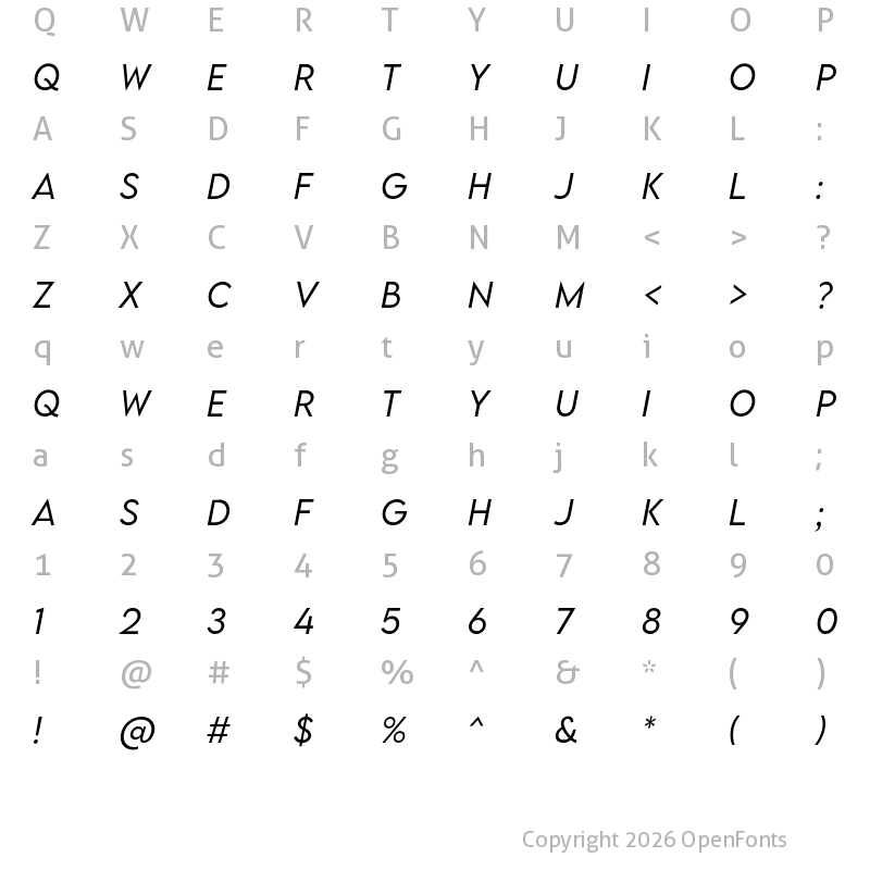 Character Map of LEMON MILK Light Italic