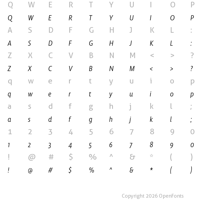 Character Map of Lemon Sans Next Cond SLight Italic