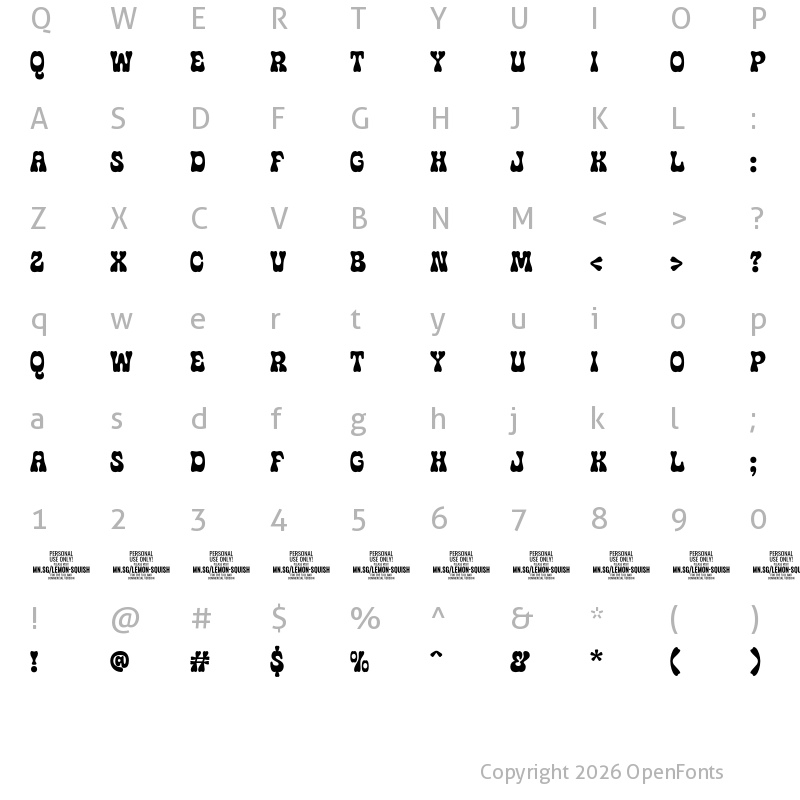 Character Map of Lemon Squish PERSONAL USE Regular