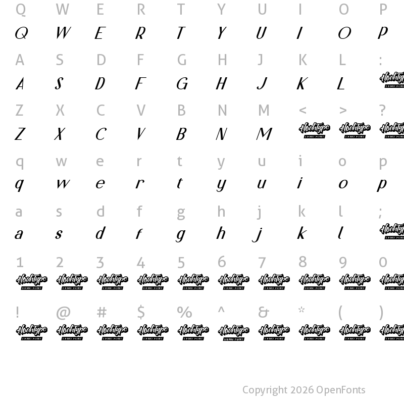 Character Map of Lemon Sundae Demo Light Italic