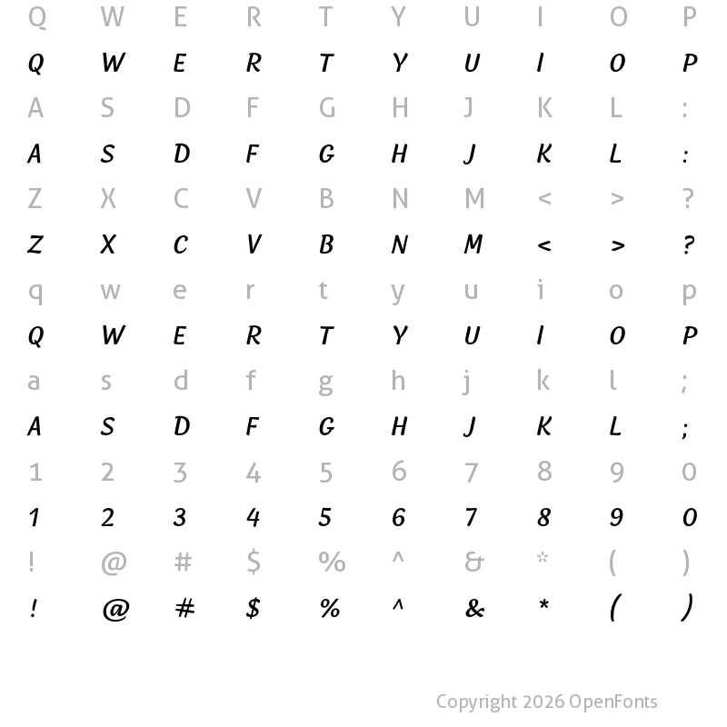 Character Map of Lemongrass Caps Regular Italic