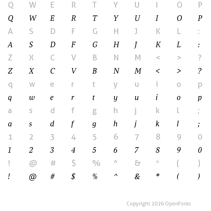 Character Map of Leo Book Italic