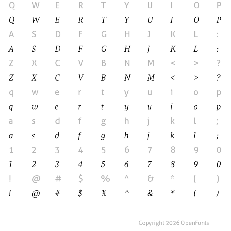 Character Map of Leo Light Italic