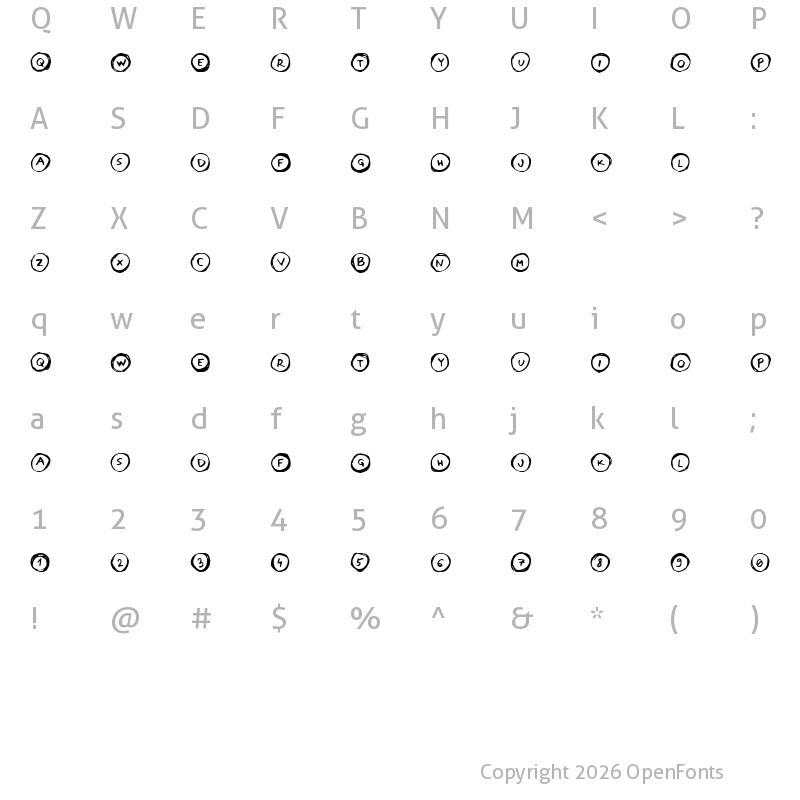 Character Map of Letters in Circles Regular