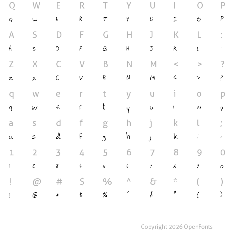 Character Map of Lewis hand SemiBold