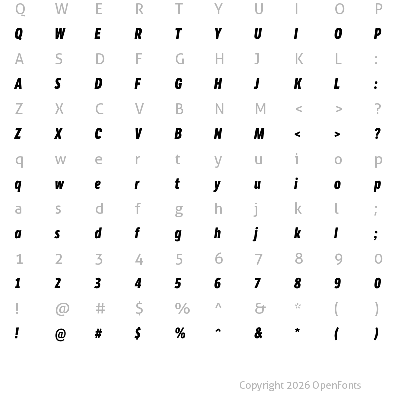 Character Map of LFT Etica Compressed ExtraBold Italic