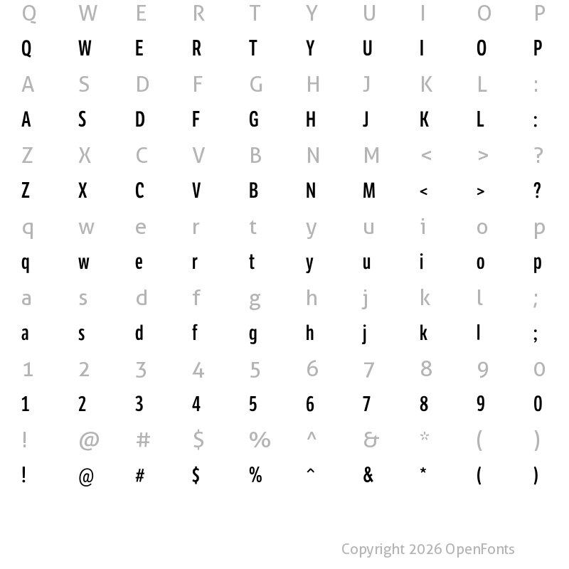 Character Map of LFT Etica Compressed SemiBold