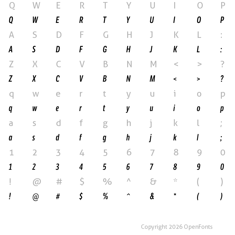 Character Map of LFT Etica Compressed SemiBold Italic