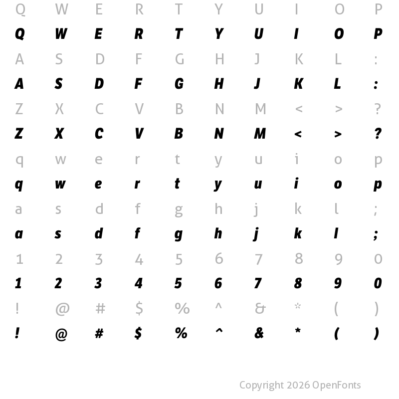 Character Map of LFT Etica Condensed ExtraBold Italic