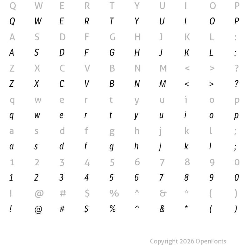 Character Map of LFT Etica Condensed Italic