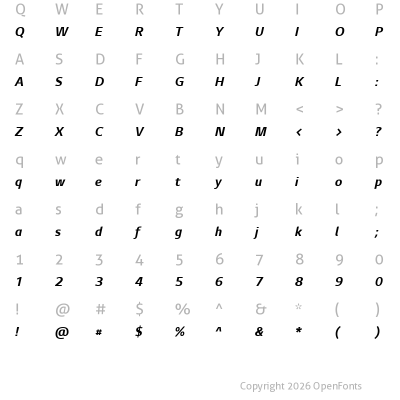 Character Map of LG Smart Bold Italic