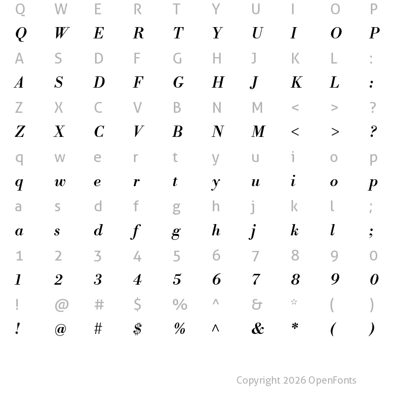 Character Map of Libre Bodoni Medium Italic