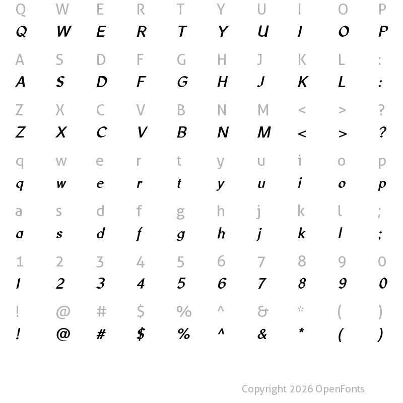 Character Map of Libris ADF Std Bold Italic