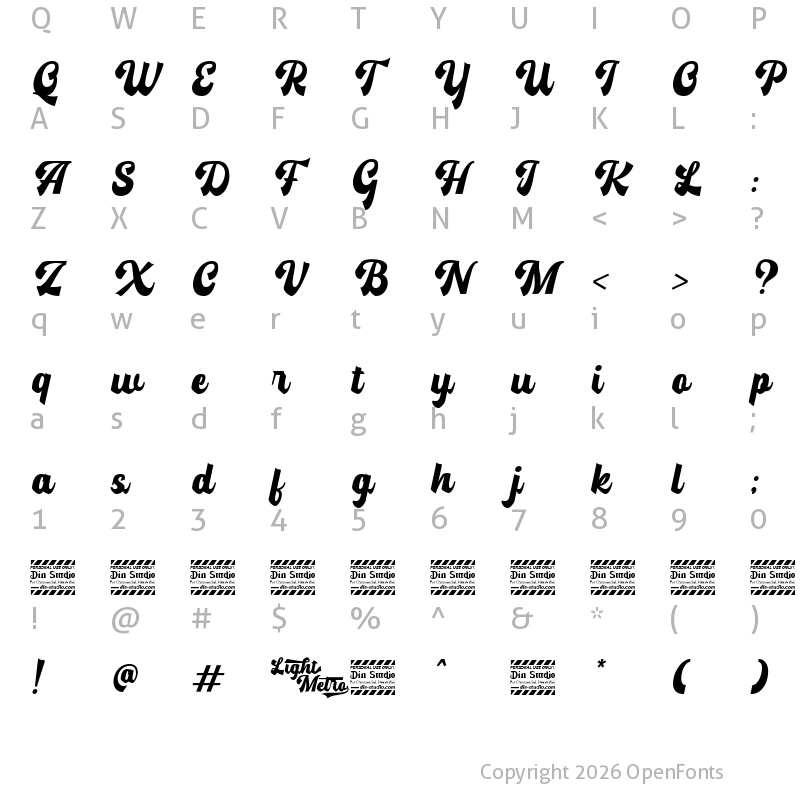 Character Map of Light Metro personal use Regular