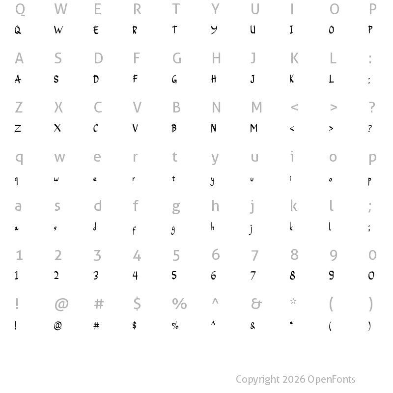 Character Map of Lightsky Hand Regular