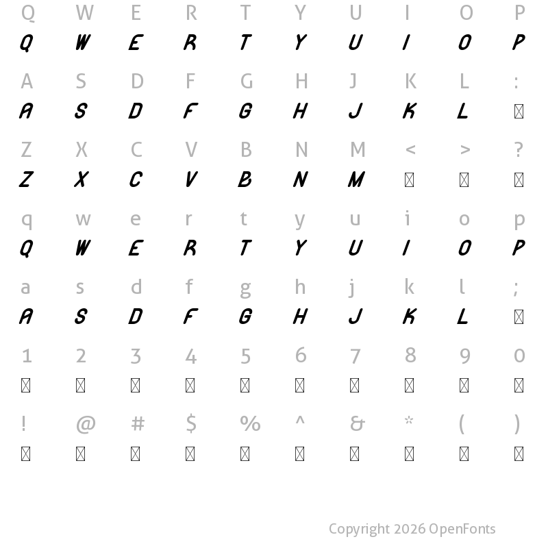 Character Map of Likeguard Demo Bold Italic