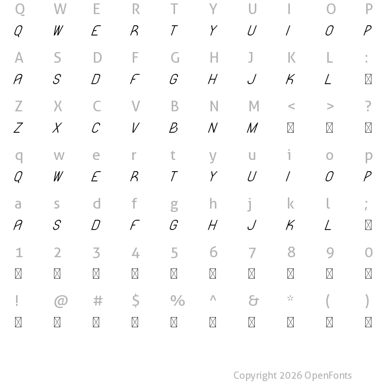 Character Map of Likeguard Demo Italic