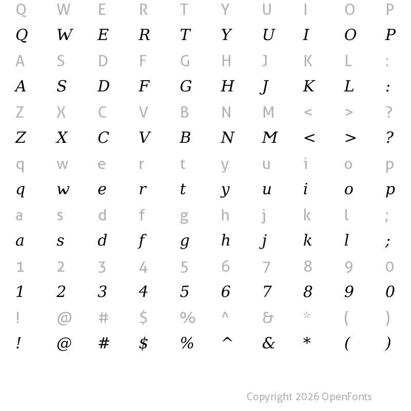 Character Map of Lilongue Italic