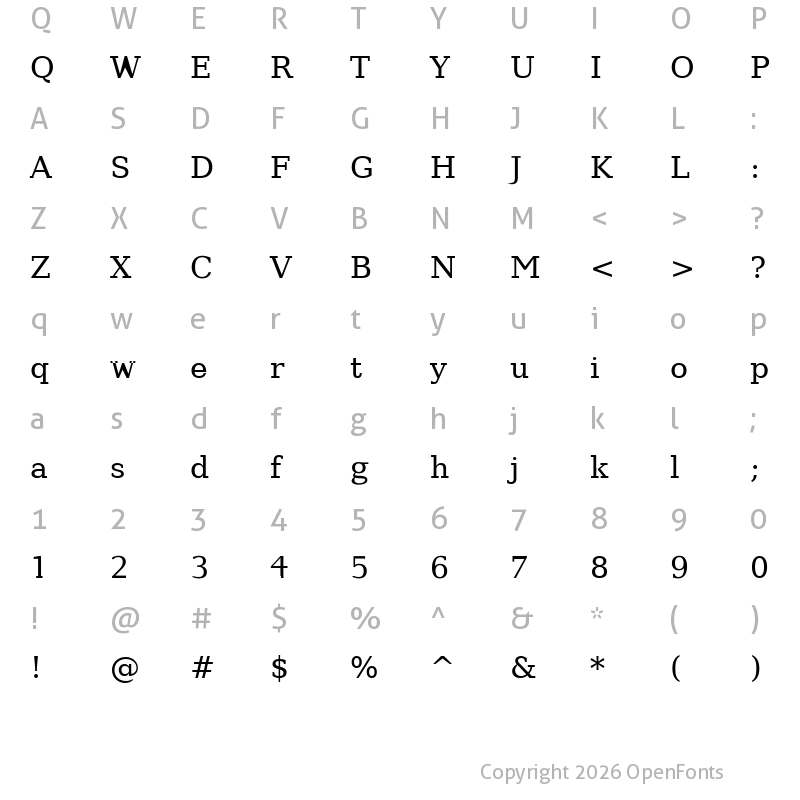 Character Map of Lilongue Semilight