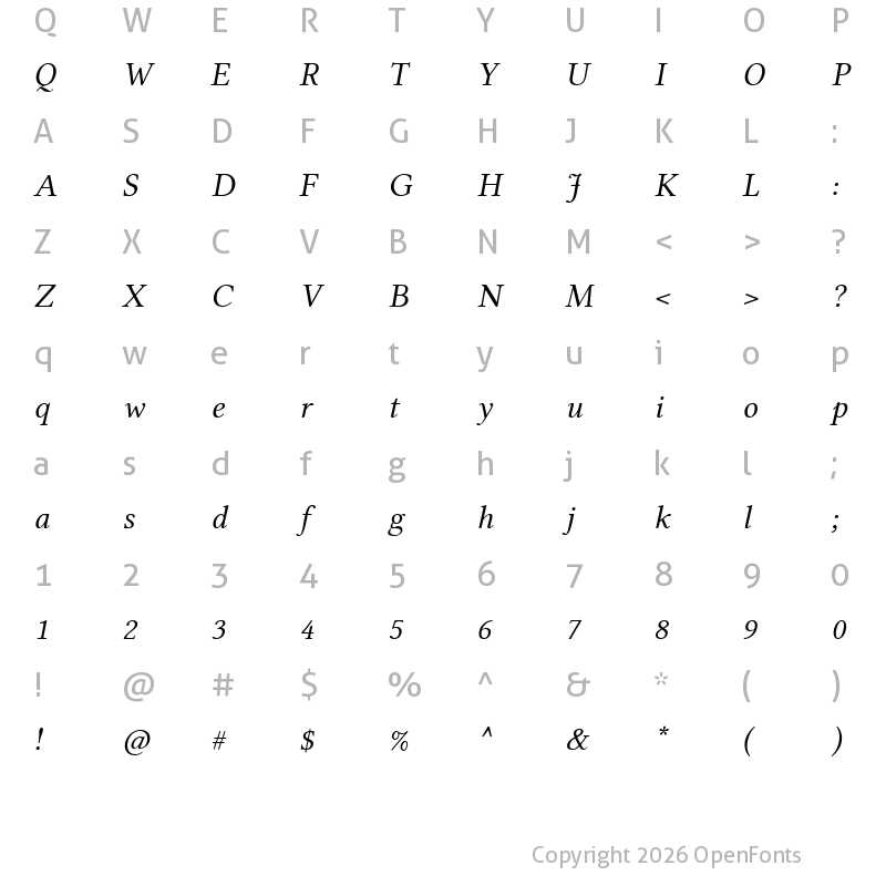 Character Map of Linux Libertine Italic