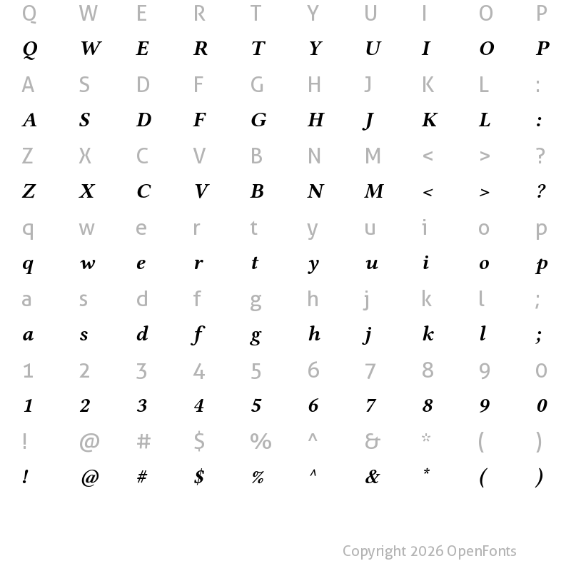 Character Map of Linux Libertine O Bold Italic