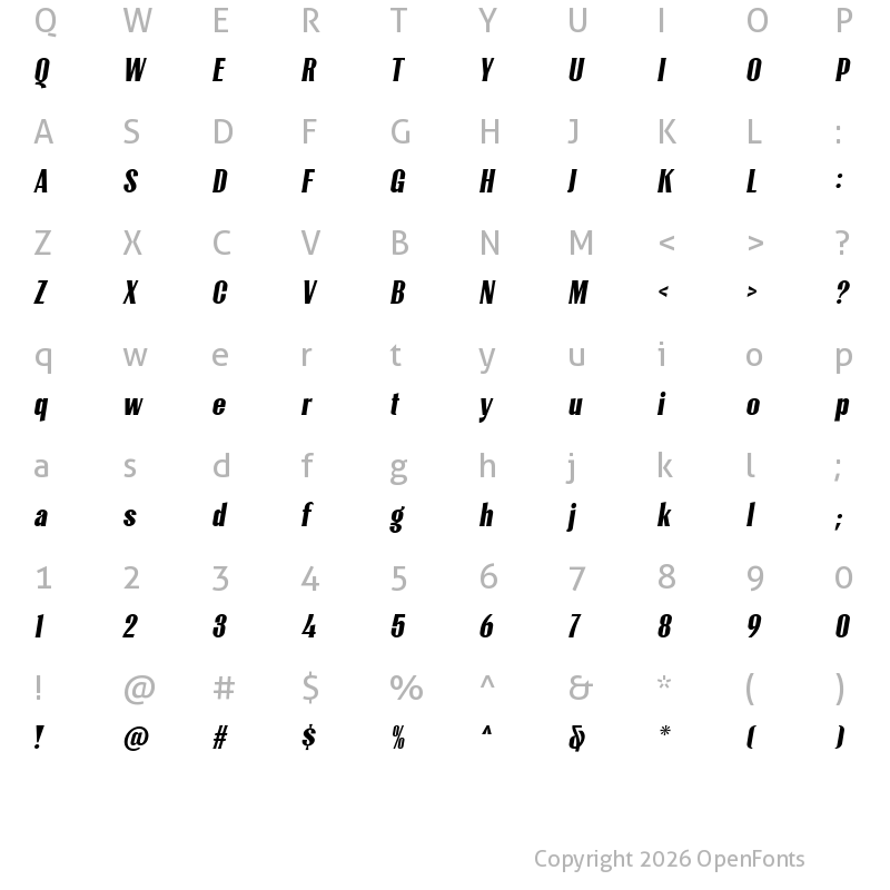 Character Map of LioneyDEMO Oblique