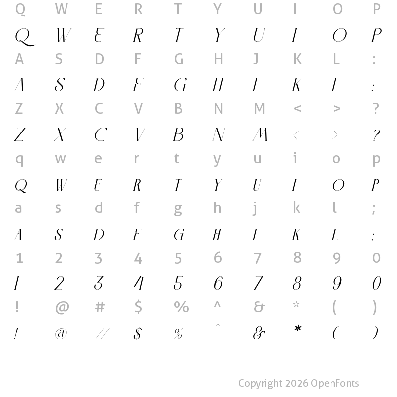 Character Map of LITERACY Italic