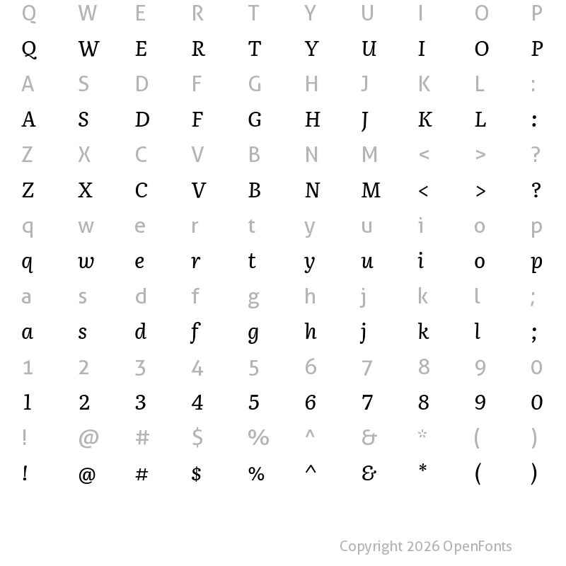 Character Map of Literata Medium Italic