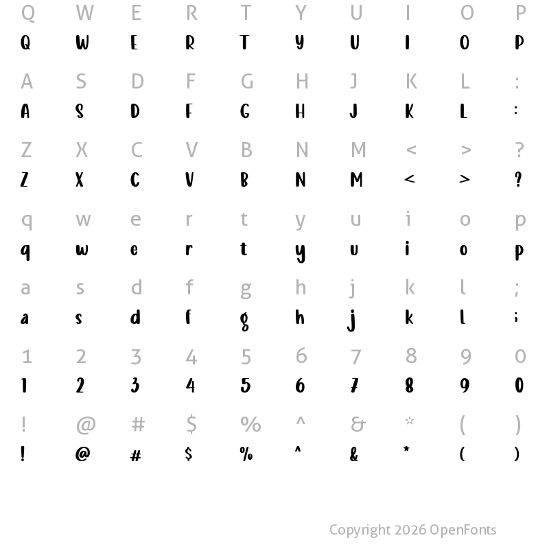 Character Map of Little Comet Demo Version Regular