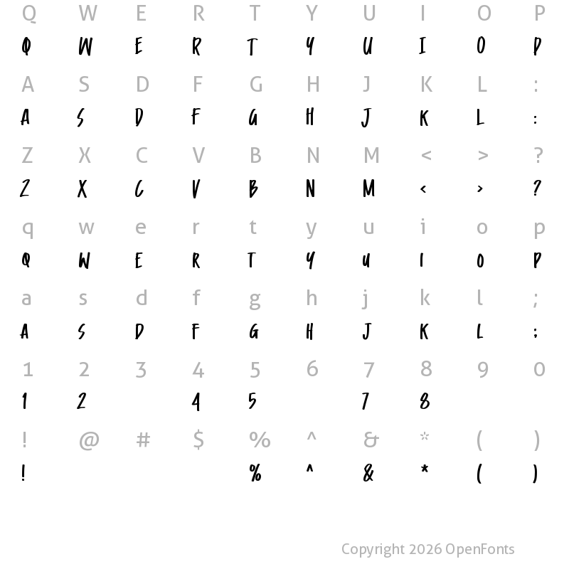 Character Map of Little Kisses Regular