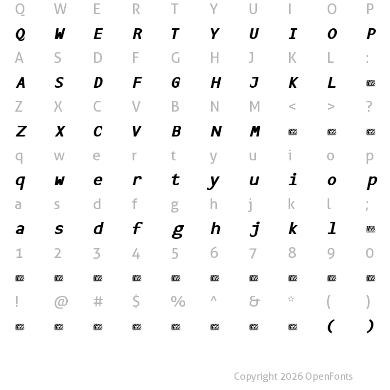 Character Map of LJDS Sans Bold Italic