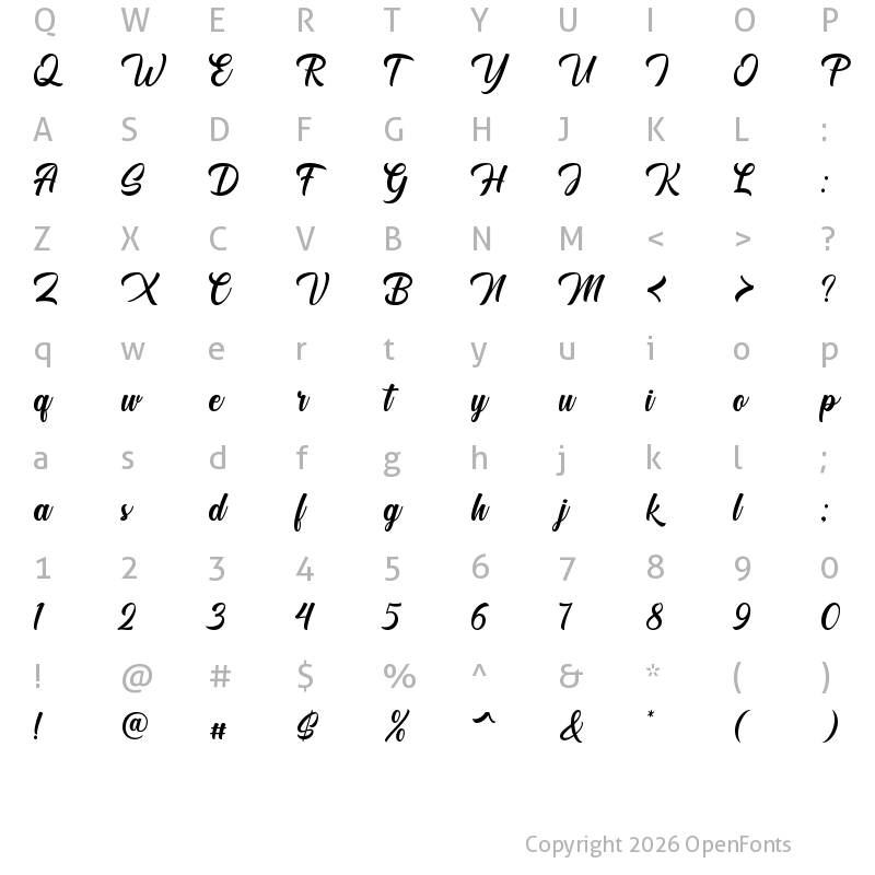 Character Map of Lolyta Script Regular